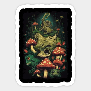 Cottagecore Frogs And Shrooms Sticker